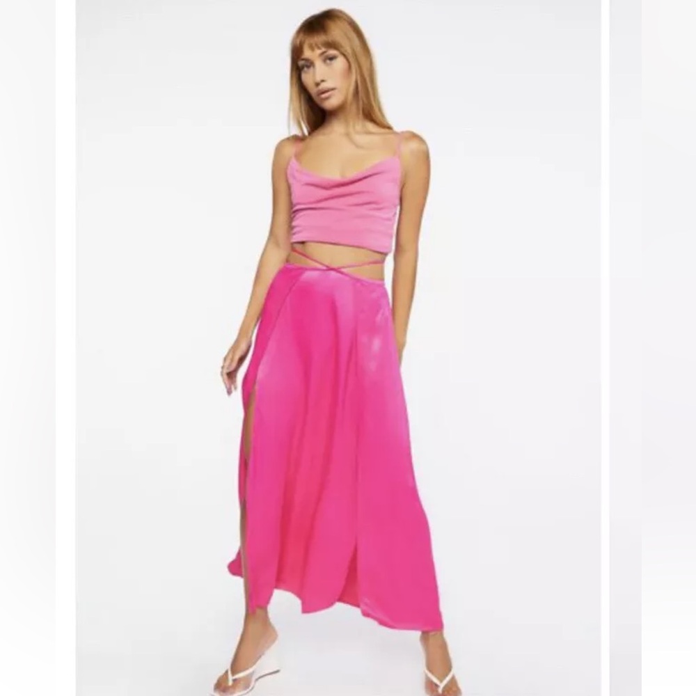 Forever 21 Satin Cutout Slit Maxi Skirt NWT